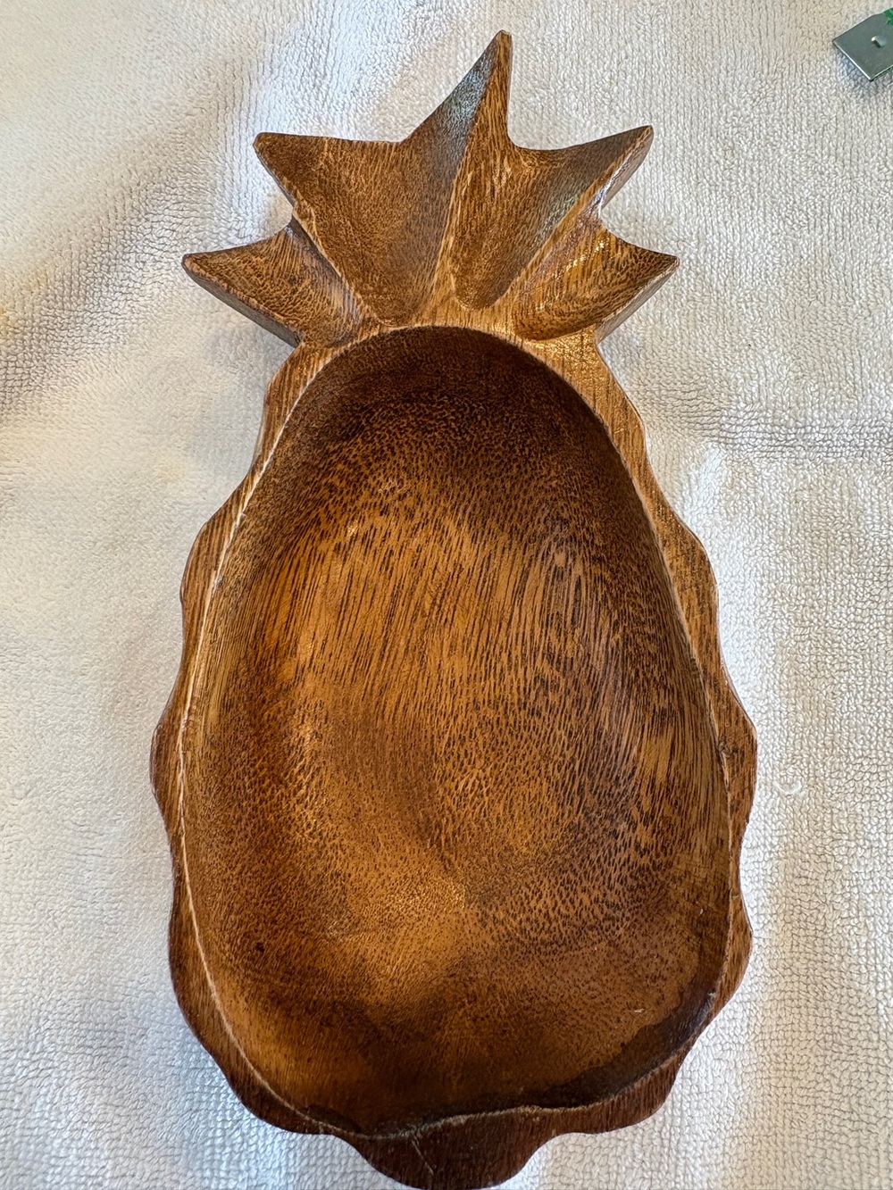 Vintage  Pineapple Wood Serving Bowl - Natural Brown